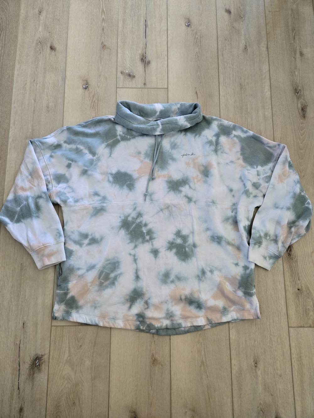 PINK Victoria's Secret Varsity Tie-Dye Cowl Neck Fleece Pullover Sweatshirt XL